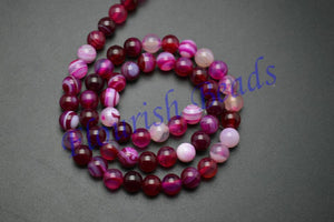 5 Strands High Fushcia Red Banded Agate Veins Round Loose Beads 6mm 8mm 10mm