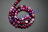 5 Strands High Fushcia Red Banded Agate Veins Round Loose Beads 6mm 8mm 10mm
