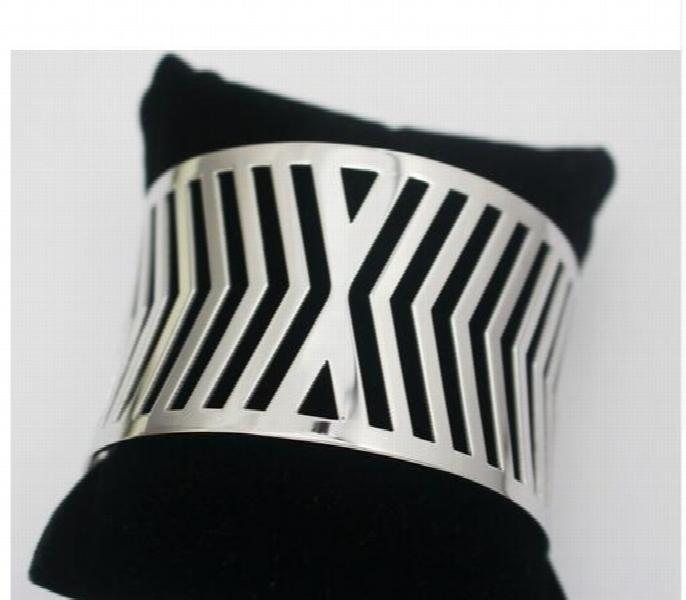 Punk Style Silver Hollow Wide Geometric Cuff Bangle Bracelet