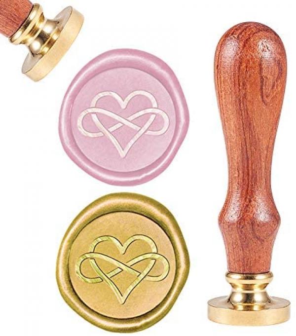 1Pc Heart Shape Wax Seal Stamp with Loop, Removable Brass Seal, Wood Handle