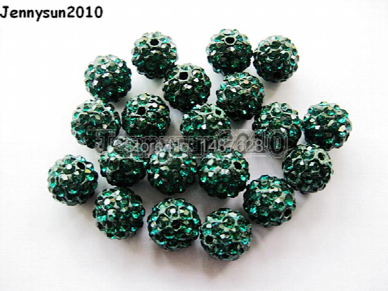 10mm Green Crystal Rhinestone Clay Disco Ball Spacer Beads