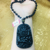 Natural Ink Green Carved Dragon Pendant Necklace