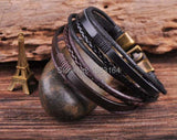 Real Leather Hemp Bracelet Wristband Mens Cuff Clasp