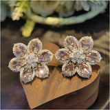 Colorful Zircon 3D Flower Earrings Microinlaid with Zircon 18K