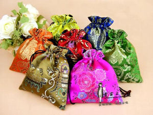 Chinese Embroidery Multicolor Satins Jewelry Drawstring Pouches