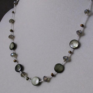 Dark Gray Crystal Shell Baroque Freshwater Pearl Necklace Magnet Clasp