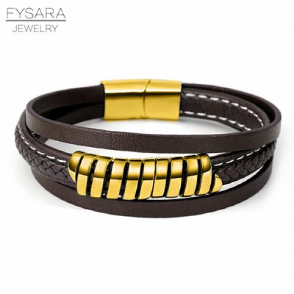 Men's Leather Bracelet Multilayer Braied Rope Wrap Clasp Wristband
