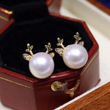 8-9mm Freshwater Pearl Earrings with Crystal Zircon