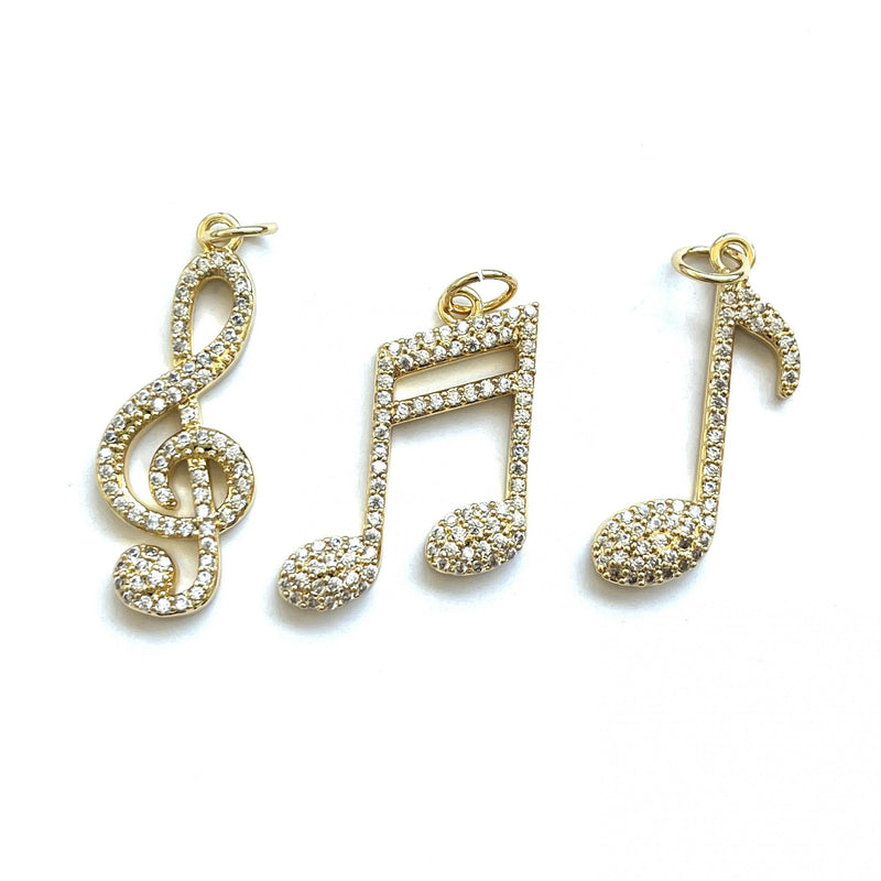 5Pcs Music Note Charms Zirconia Paved Pendant For Woman Jewelry