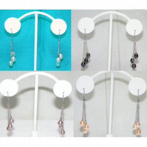 AA Pearl Earrings White Pink Lavender 3 Beads Dangle Earring
