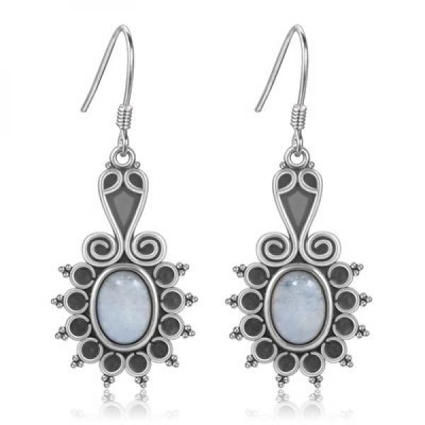 Ethnic Moonstone Drop Earrings 925 Silver Women's Party Anniversary Gift