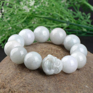 Natural Burmese Jadeite Light Green Buddha Bracelet