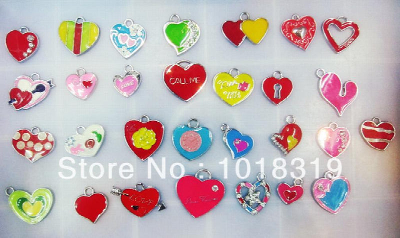100Pcs Enamel MIXED heart charms for key charm