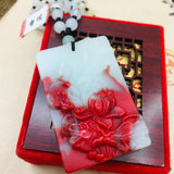 Natural Chicken Blood Jade Carved Flower Pendant Necklace