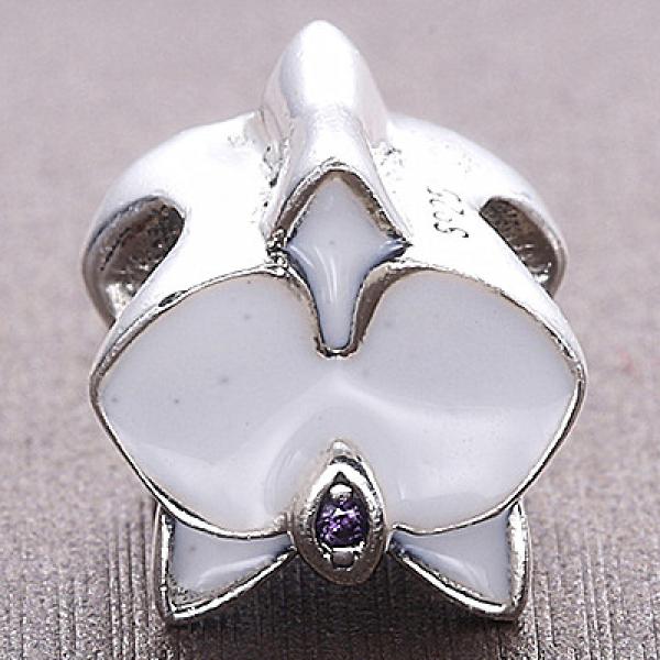Orchid Charm 925 Sterling Silver Flower Bead for Bracelet DIY Jewelry