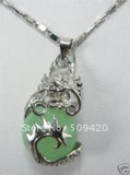 Green Stone Dragon Silvery Pendant Necklace