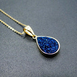 Natural Druzy Pendant 925 Silver Women Necklace Pear Druzy 14K Pendant