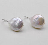 Coin Baroque Real Freshwater Pearl Earrings 925 Sterling Silver Hook Style