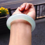 Zheru Jewelry Natural Burmese Jadeite 54mm-64mm Light Two-Color Bracelet
