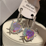 Sparkling Star Heart Earrings with Zirconia French Style