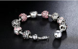 925 Sterling Silver Charm Bracelet with Love and Flower Beads