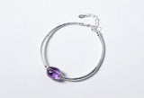 925 Sterling Silver Amethyst Stone Bangle Cuff Bracelet