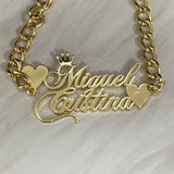 Personalized Double Name Bracelet with Crown Heart Nameplate