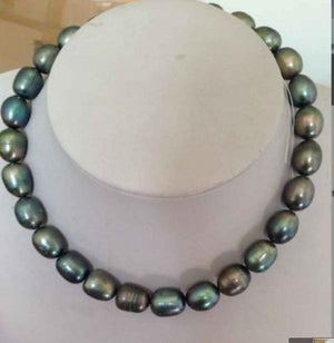 Tahitian Green Baroque Pearl Necklace 18in 925 Silver