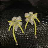 Fluorescent Green Flower Earrings S925 Silver Needle Fairy Sweet Tassel Firework