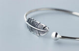 925 Silver Lucky Bead & Feather Bird Cuff Bangle LS110