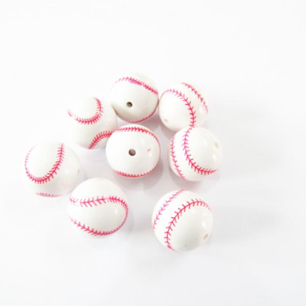 Chunky Acrylic Baseball Beads 20mm 100pcs - Solid Printed - Kids Necklace