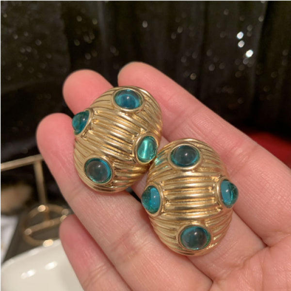 Baroque Court Style S925 Silver Oval Shell Earrings