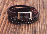 Brown Double Wrap Leather Wristbands Bracelet Cuff Punk Mens