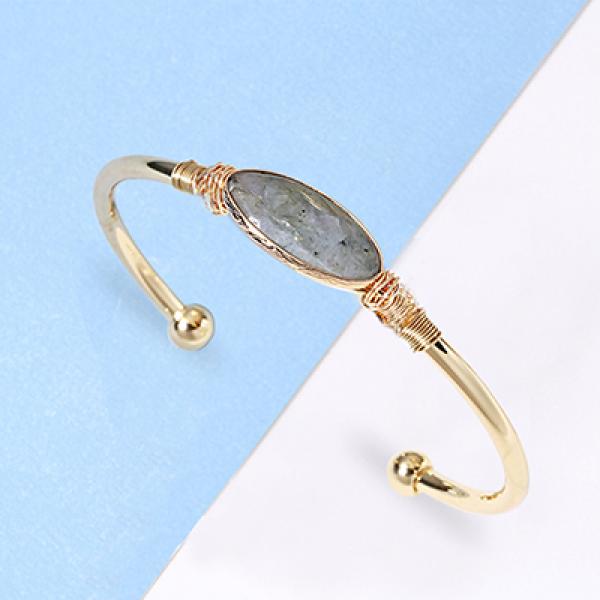 Bojiu Women Bangles Natural Stone Metal BR032
