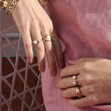 Brass Plated Silver Open Pearl Ring - Non Fading
