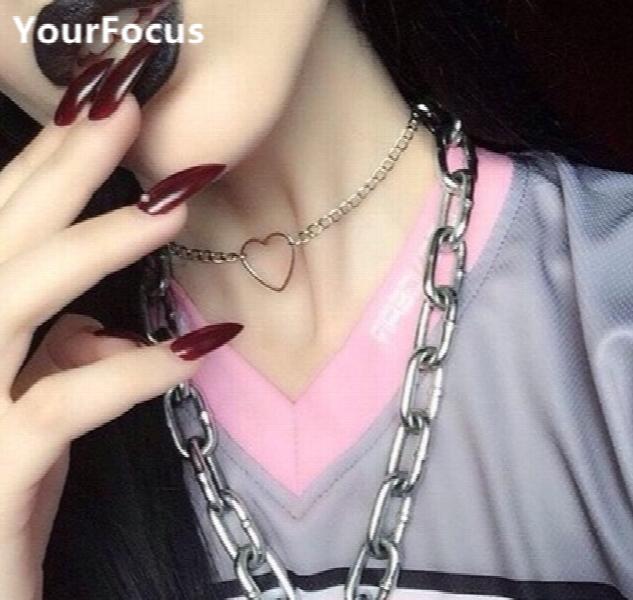 Harajuku Hollow Heart Choker Metal Colar Necklace
