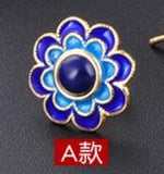 Sterling Silver Cloisonne Earrings Ethnic Style Red Stone Lapis Enamel Jewelry