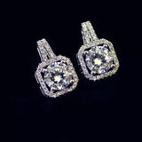 925 Silver Crystal Square Earrings Women Girls Statement Jewelry