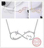 925 Silver Infinity Shape Pendant Heart Pulse Couple Name Necklace