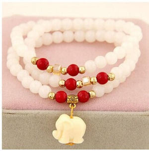 Ethnic Elephant Pendant Red Beads Bracelet Women Accessories Wholesale