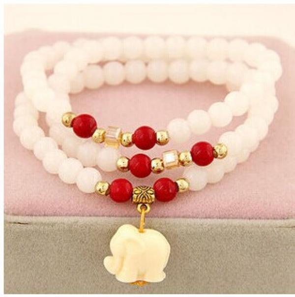 Ethnic Elephant Pendant Red Beads Bracelet Women Accessories Wholesale