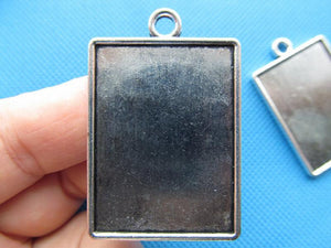 20pcs Antique Silver Rectangle Base Setting Tray Bezel Pendant Charm