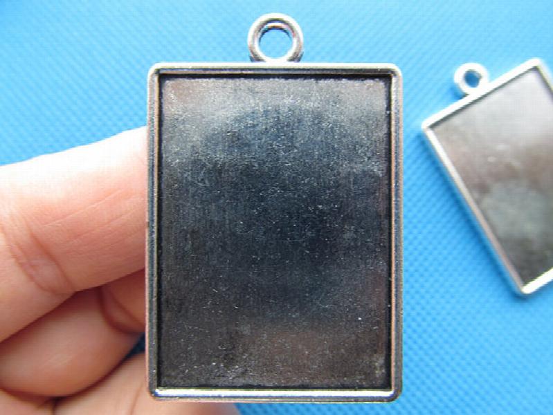 20pcs Antique Silver Rectangle Base Setting Tray Bezel Pendant Charm