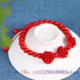 Cinnabar Flowers Bracelet Amulet Red Natural Jade Chinese Charm