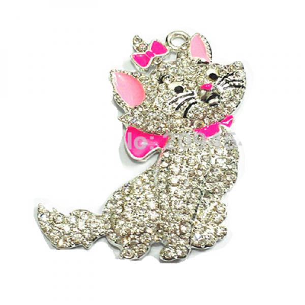 Lovely Cat Rhinestone Pendants For Necklace Making - 10pcs