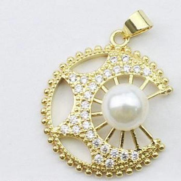 Vintage Pearl Charm, Light Zircon Pendant, Unique Jewelry Charms
