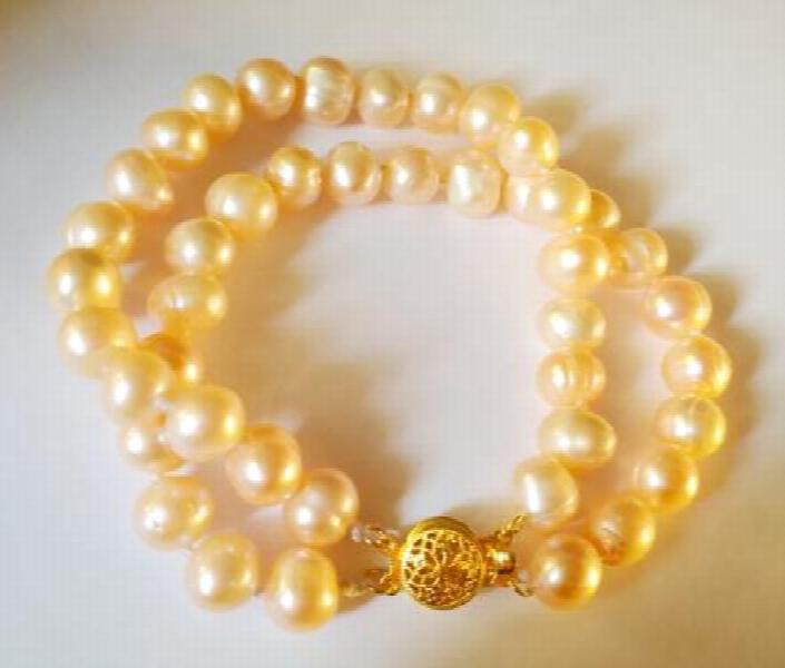Pink Freshwater Pearl Bracelet 7-8mm 2 Strands Clasp