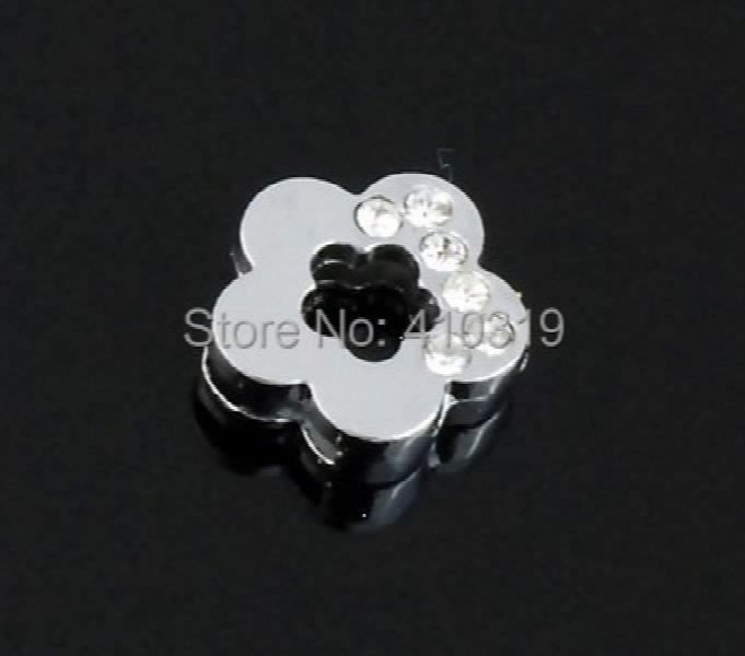 100pcs 8mm Half Rhinestone Flower Slide Charm DIY Alphabet Accessories