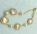 Handwoven Lucky 14k Freshwater Coin Pearl Bracelet for Women
