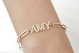 Diamond Name Bracelet/Personalized Stainless Steel Bracelet/ Paperclip Chain